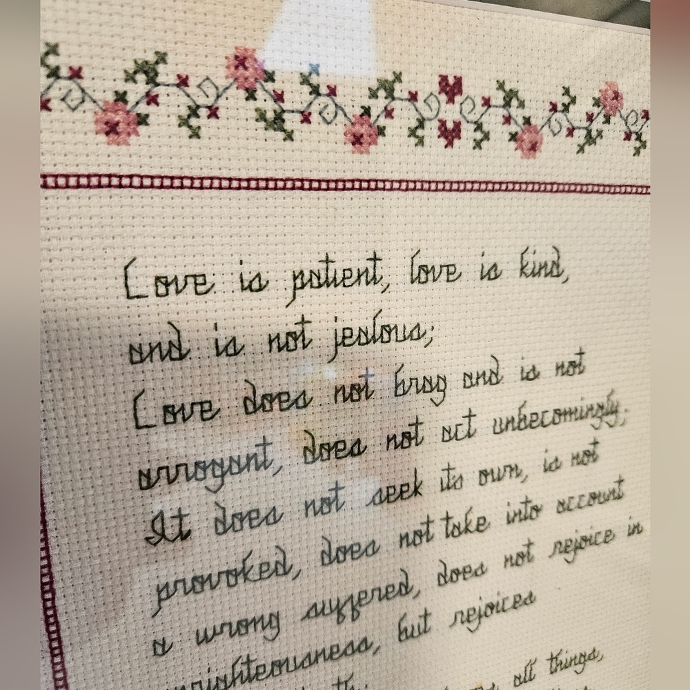 Vintage love is patient Corinthians needlepoint cross stitch - Picture 2 of 7